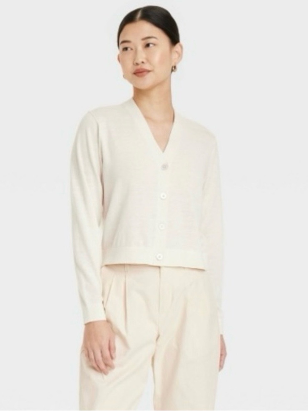 A New Day Women's Button-Front Cardigan Cream cropped Size Large New